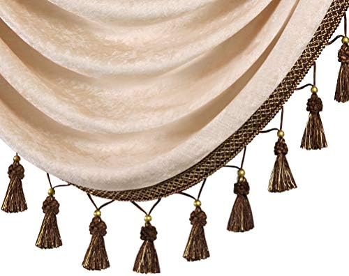 ELKCA Beige Thick Chenille Waterfall Swag Valance for Living Room and Kitchen