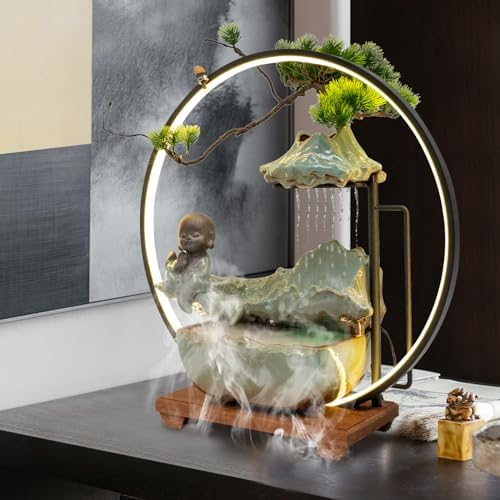 Big Fountain for Table Top - Indoor Waterfall with LED Light and Reflux Incense