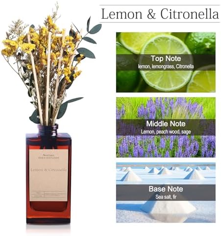Lemon Citronella Reed Diffuser Set with Flower Decor