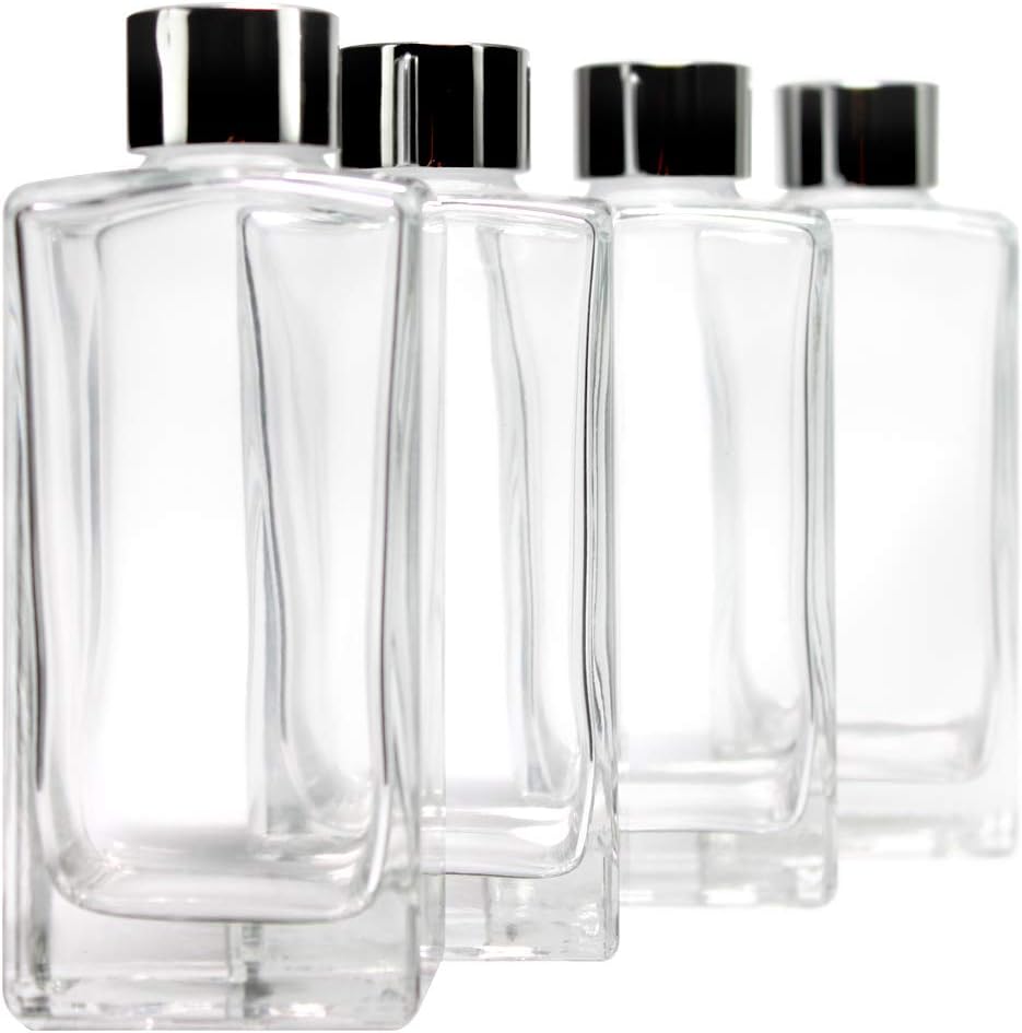 Set of 4 Glass Diffuser Bottles with Silver Caps - 55 Inches High