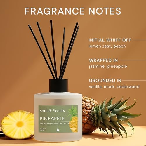 Soul Scents Pineapple Reed Diffuser Set 743 oz Refillable with 6 Fiber Sticks