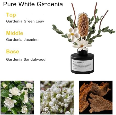 KBHOMFRA Pure White Gardenia Reed Diffuser Set