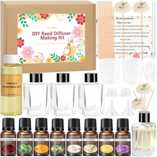 DIY Reed Diffuser Kit - Custom Home Scent with Essential Oils and Glass Bottles