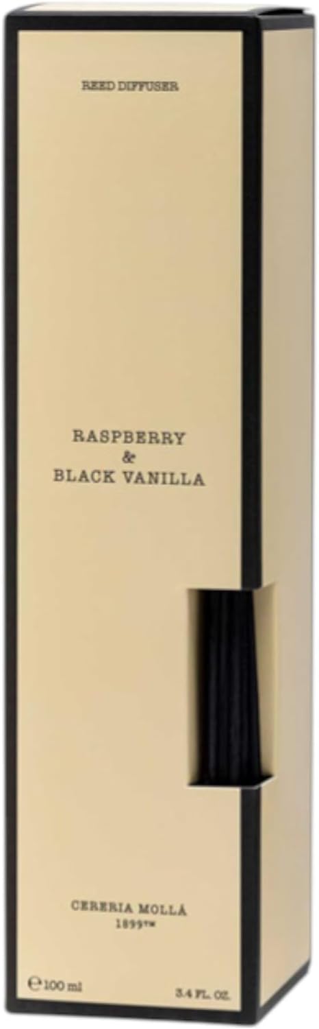 Cereria Molla Mikado Reed Diffuser Set All Natural Essential Oil Refillable 34 FL OZ Raspberry Black Vanilla