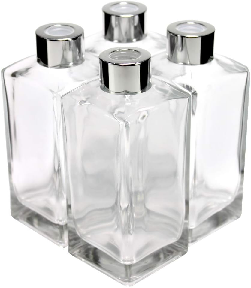 Set of 4 Glass Diffuser Bottles with Silver Caps - 55 Inches High