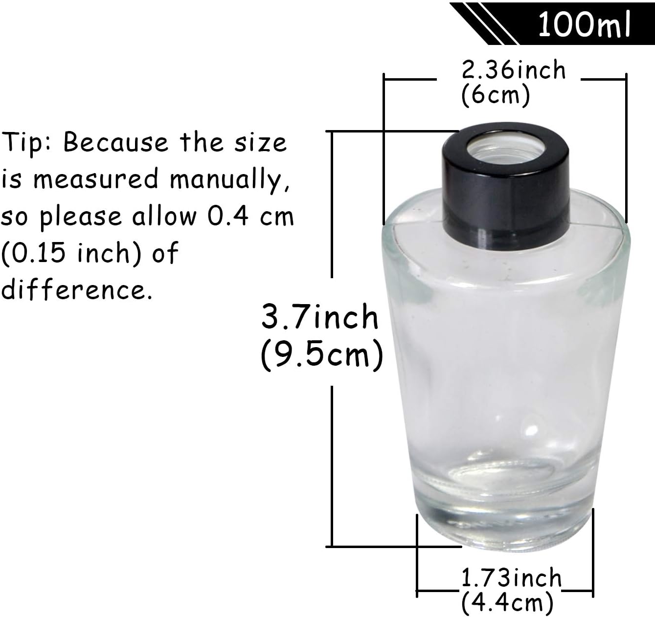 Set of 4 Inverted Cone Reed Diffuser Glass Bottles with Black Caps