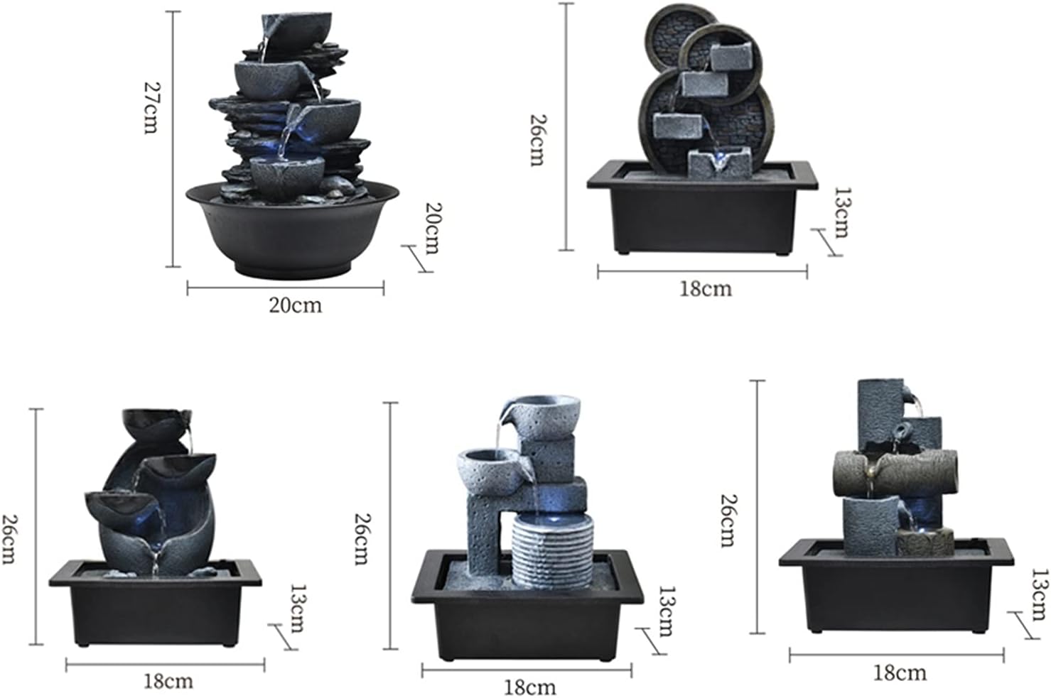 HASMI Tabletop Fountain with Multi-Colored LED Lights