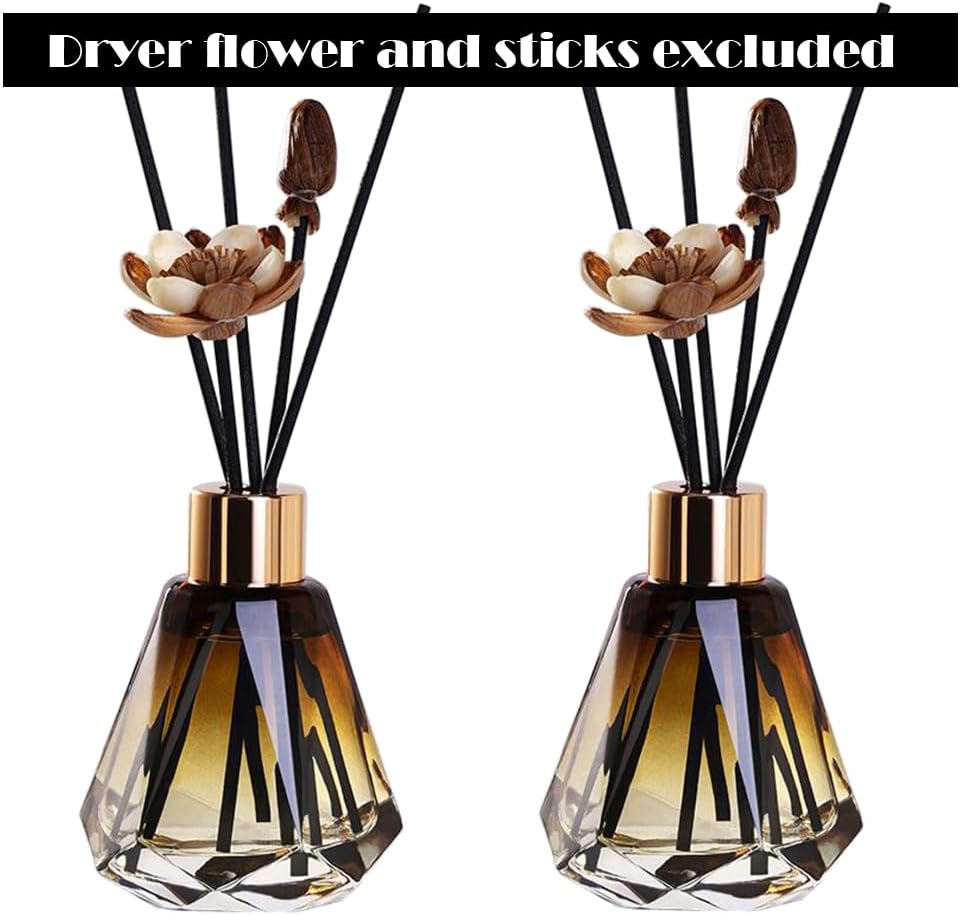 2PCS 60ML Amber Glass Diffuser Jars with Gold Lid and Rubber Plug