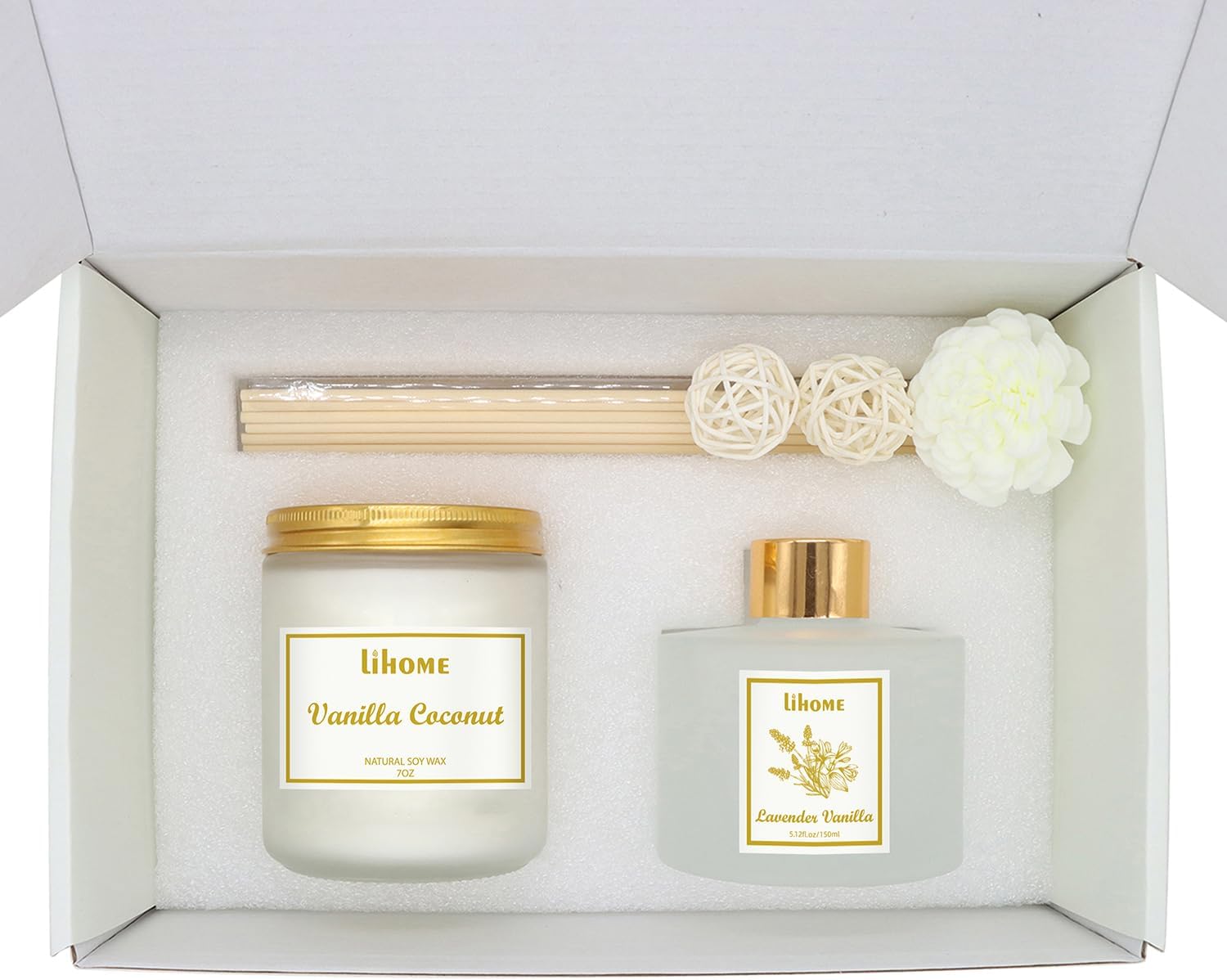 Gifts for Women - Vanilla Coconut Reed Diffuser Candle Set