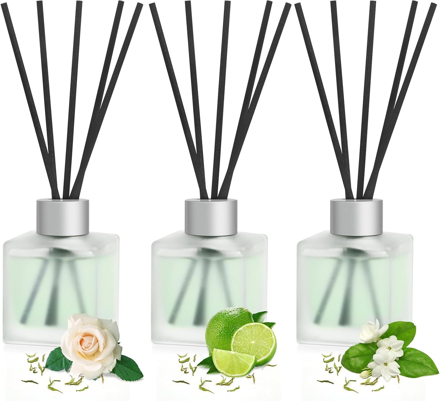 3-Pack Reed Diffuser Set with Rose Lemon Jasmine Essential Oils