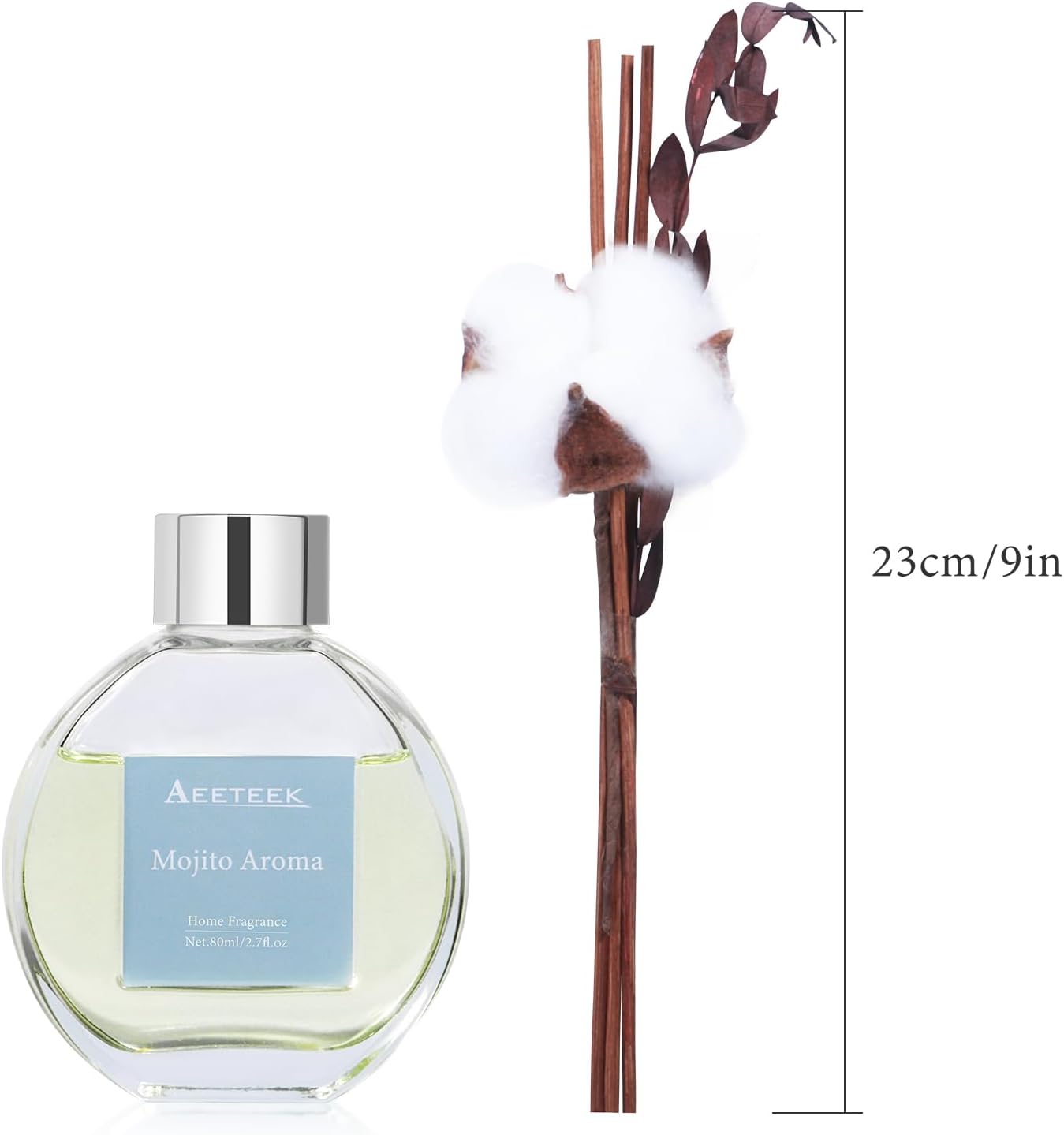 Mojito Aroma Reed Diffuser Set with 4 Sticks and Dry Flowers