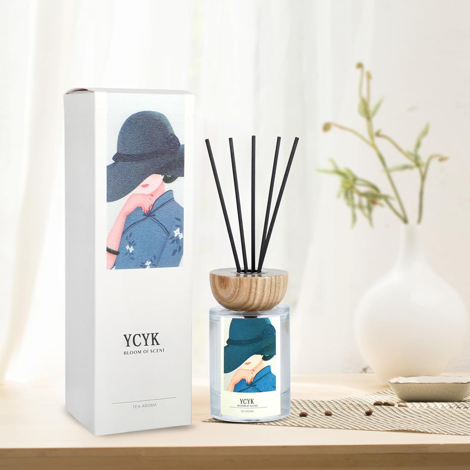 Ycyk Reed Diffuser Set with Jasmine Gardenia Scent Oil
