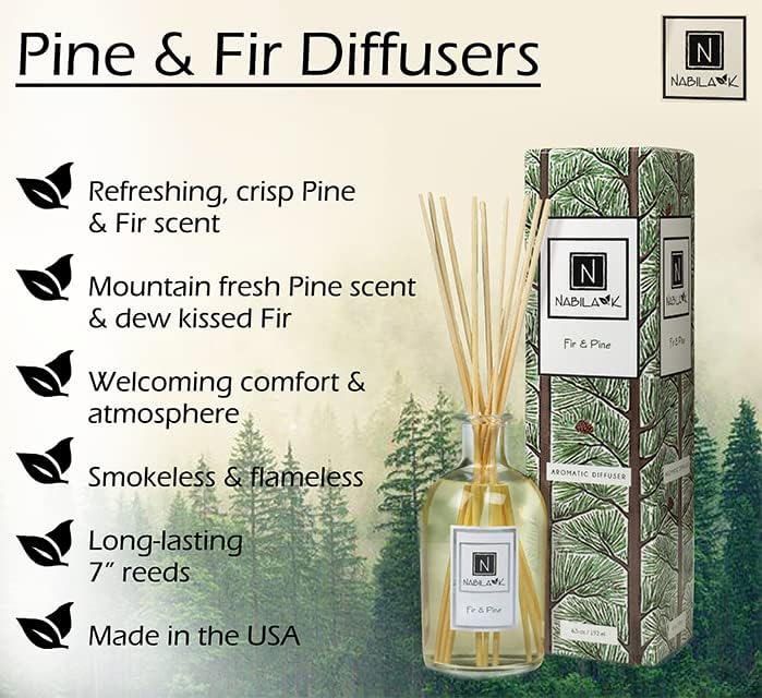 Nabila K Fir Pine Reed Diffuser Set Evergreen Aromatic Oil for Home