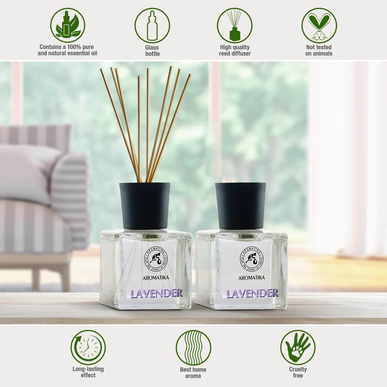 Lavender Reed Diffuser Set 34 Fl Oz 100ml - 2 x 50ml