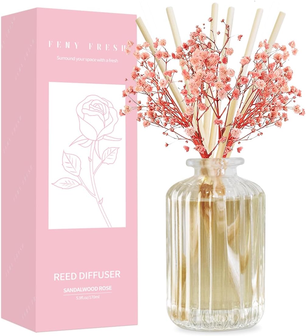 Sandalwood Rose Reed Diffuser Set with Preserved Flowers