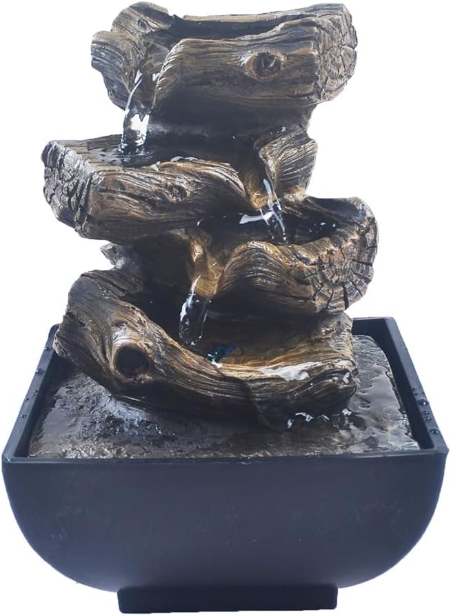 Tabletop Water Fountain with 4-Tier Resin and LED Lights