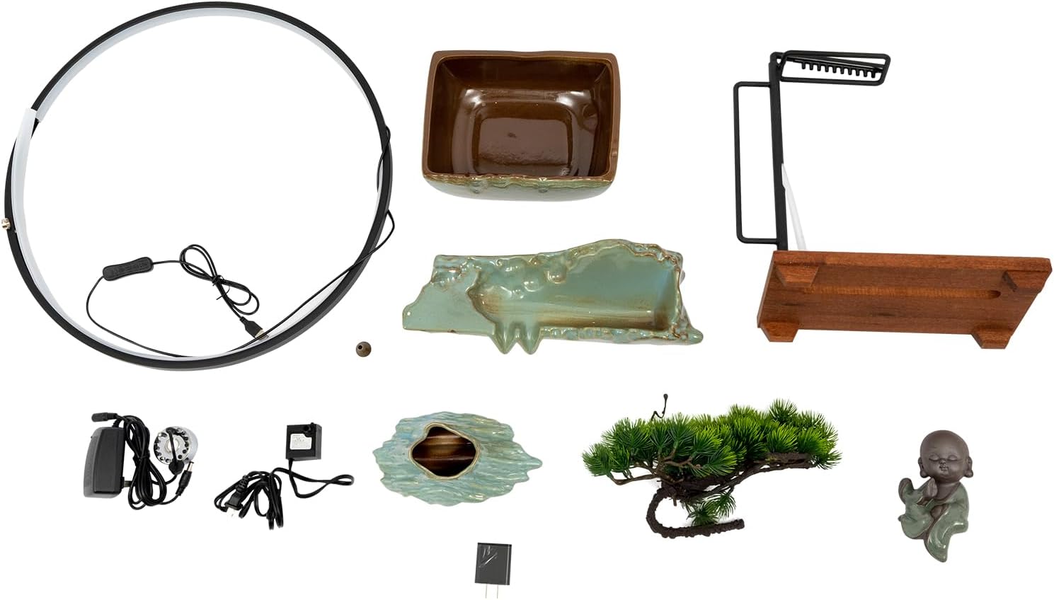 Big Fountain for Table Top - Indoor Waterfall with LED Light and Reflux Incense