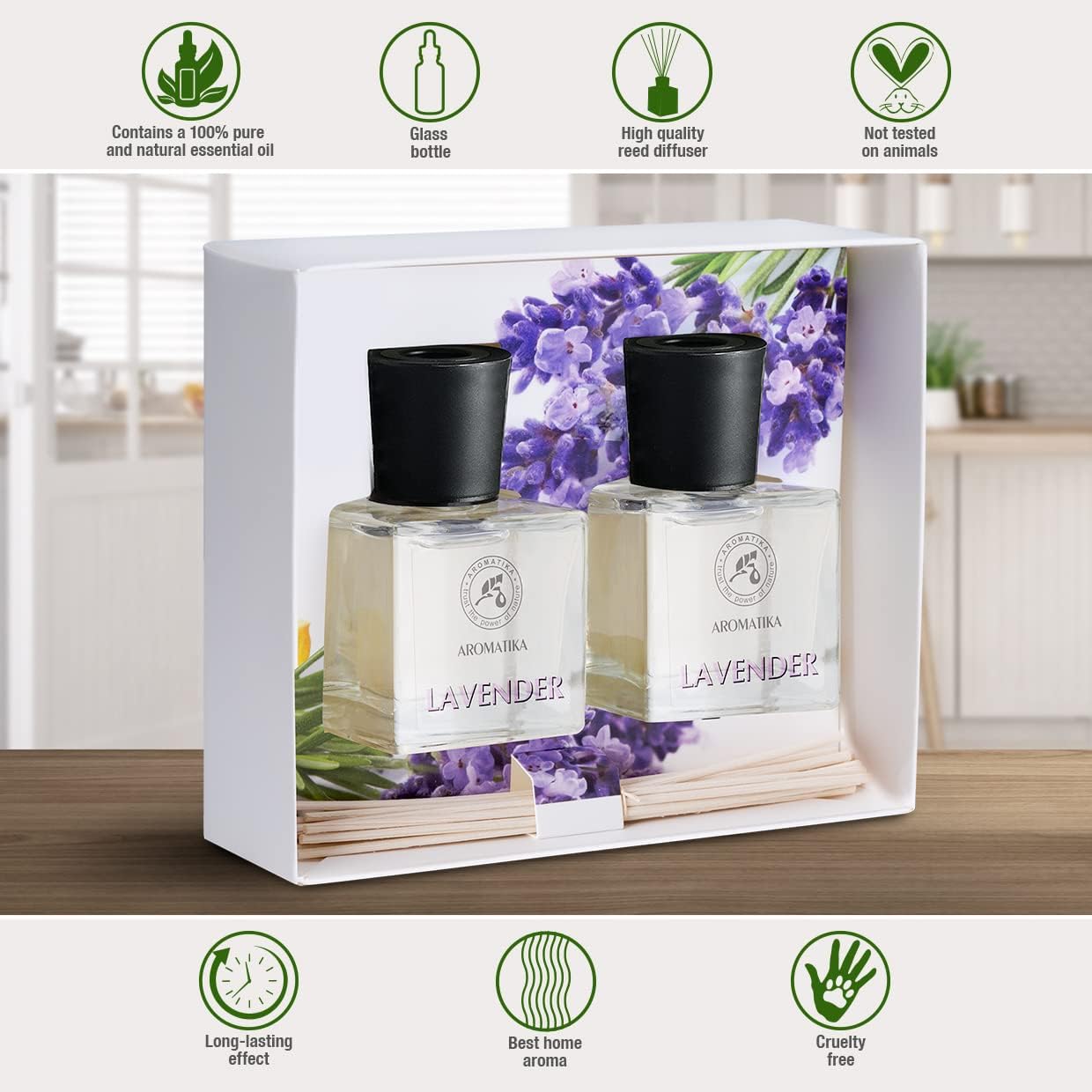 Lavender Reed Diffuser Set 34 Fl Oz 100ml - 2 x 50ml