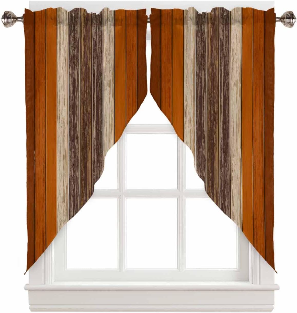 Farmhouse Burnt Orange Valance with 2 Panels for Windows