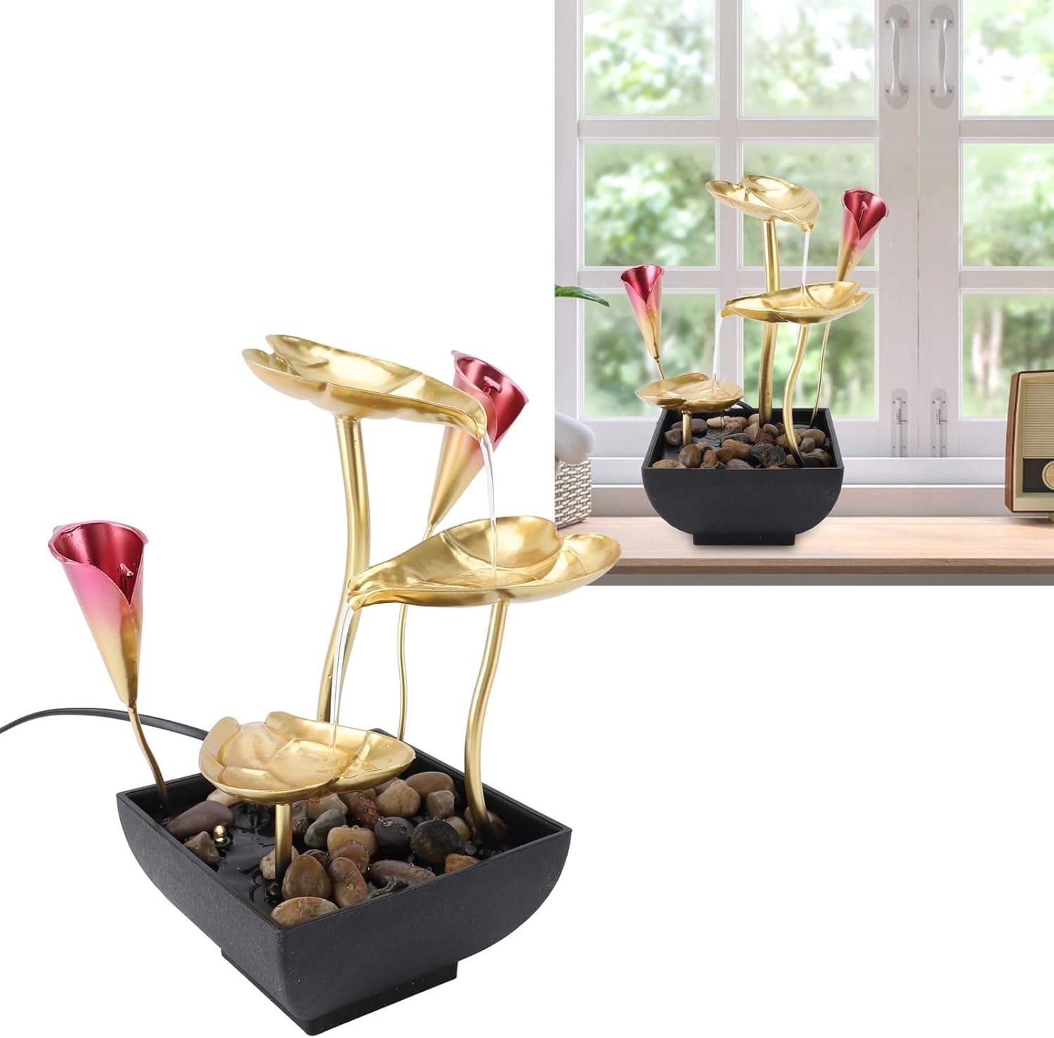 Indoor Water Fountain with USB Power and LED Lights
