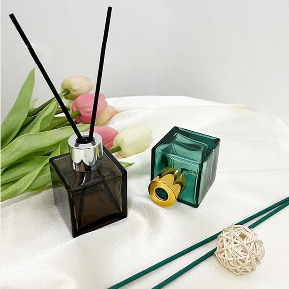 2PCS Glass Diffuser Bottles Empty Square Shaped Jar Container for Fragrance DIY Replacement and Decor Grey