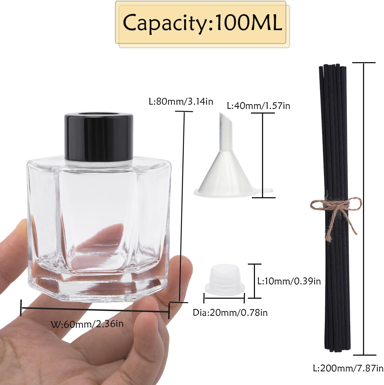 4PCS Clear Glass Diffuser Bottles with Black Caps and Sticks