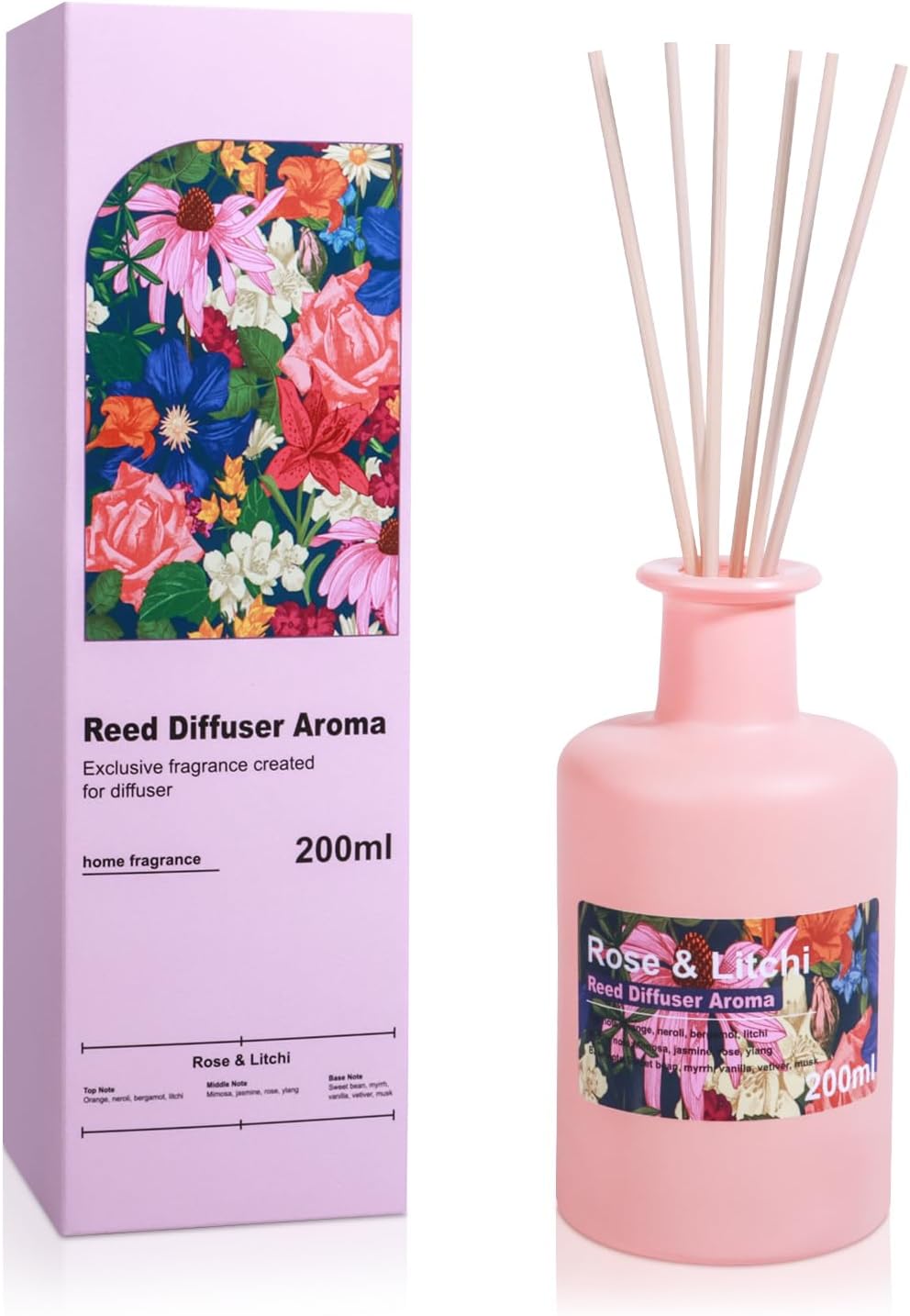 Rose Litchi Reed Diffuser Set - 68fl oz Sweet Floral Aroma