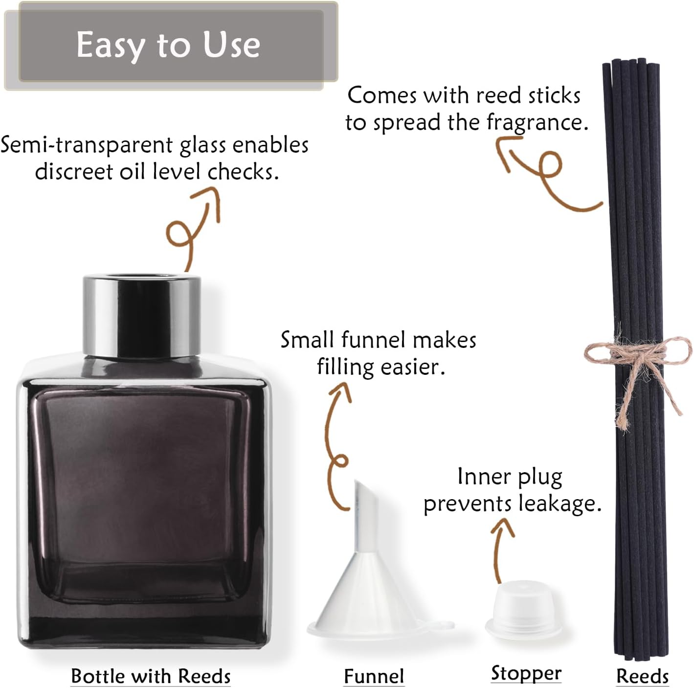 4PCS Glass Diffuser Bottles with 20 Reeds and Accessories