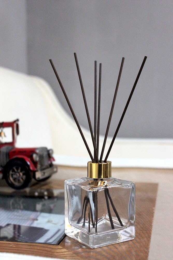 Square Glass Diffuser Bottles with Gold Caps Set of 4 1