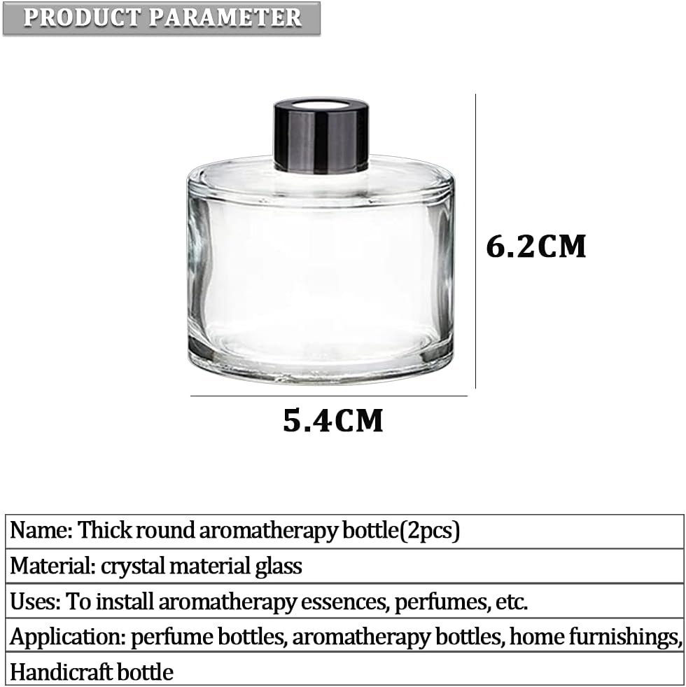 2PCS Clear Glass Diffuser Bottles with Black Caps
