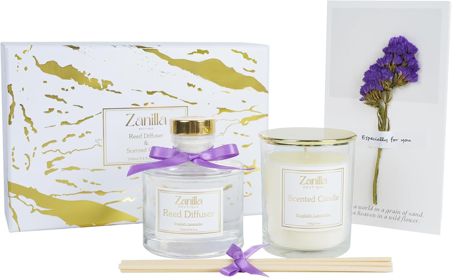 Floral Gift Set with Scented Candle and Reed Diffuser