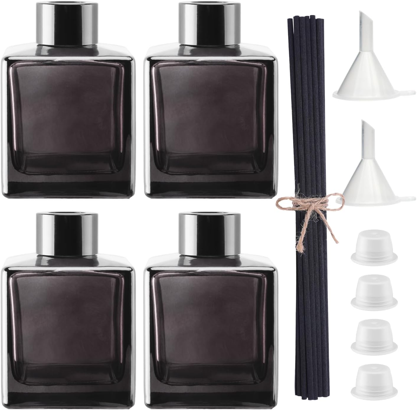 4PCS Glass Diffuser Bottles with 20 Reeds and Accessories