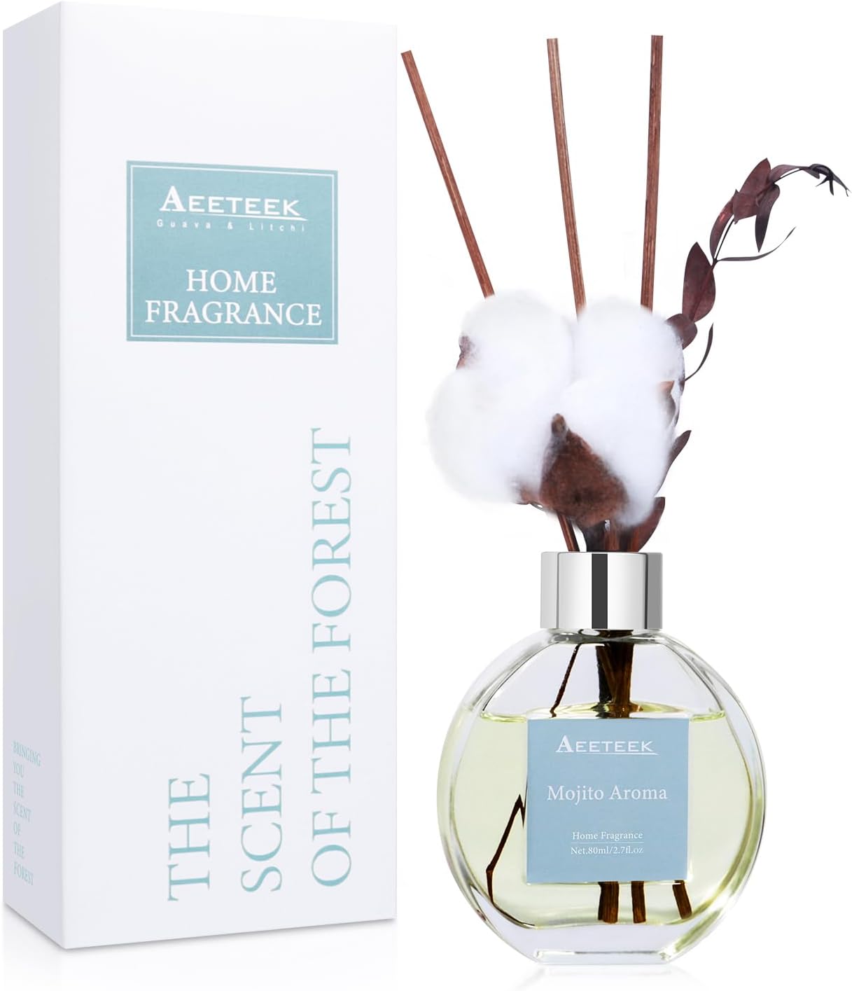Mojito Aroma Reed Diffuser Set with 4 Sticks and Dry Flowers