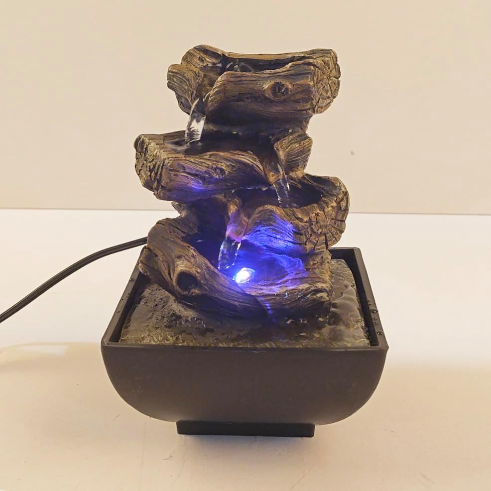 Tabletop Water Fountain with 4-Tier Resin and LED Lights