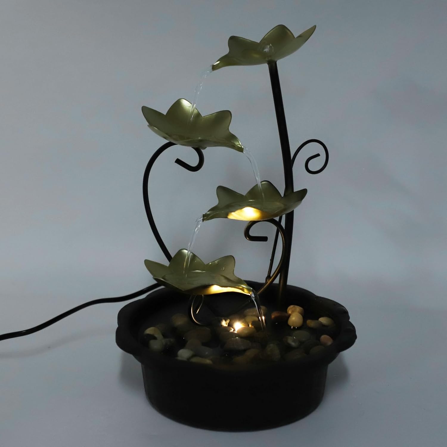 DADEA Indoor Water Fountain with LED Light 4 Tier USB Tabletop Fountain for Home Office Decor