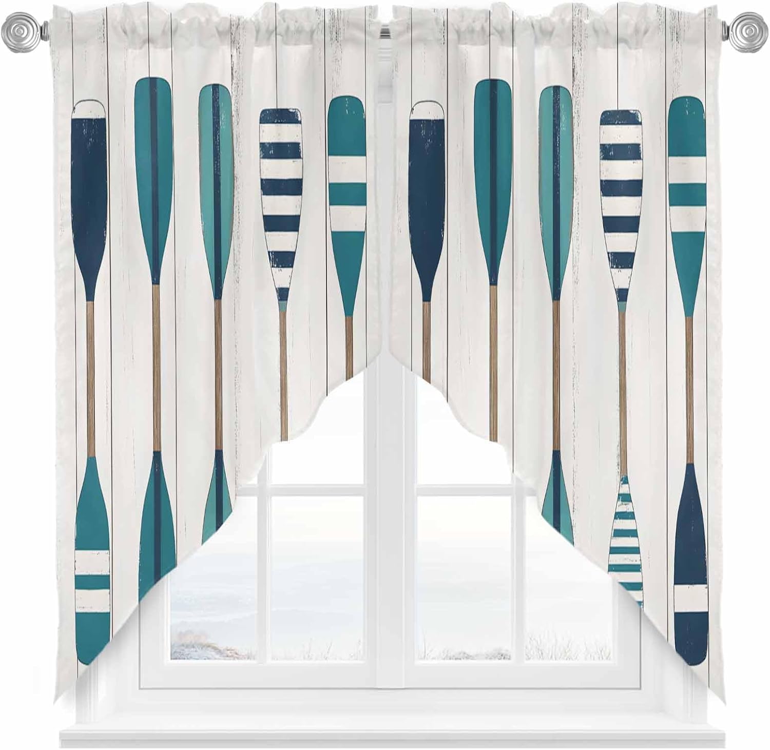 Striped Lake Paddles Swag Valances 2 Panels Set 36 Inch
