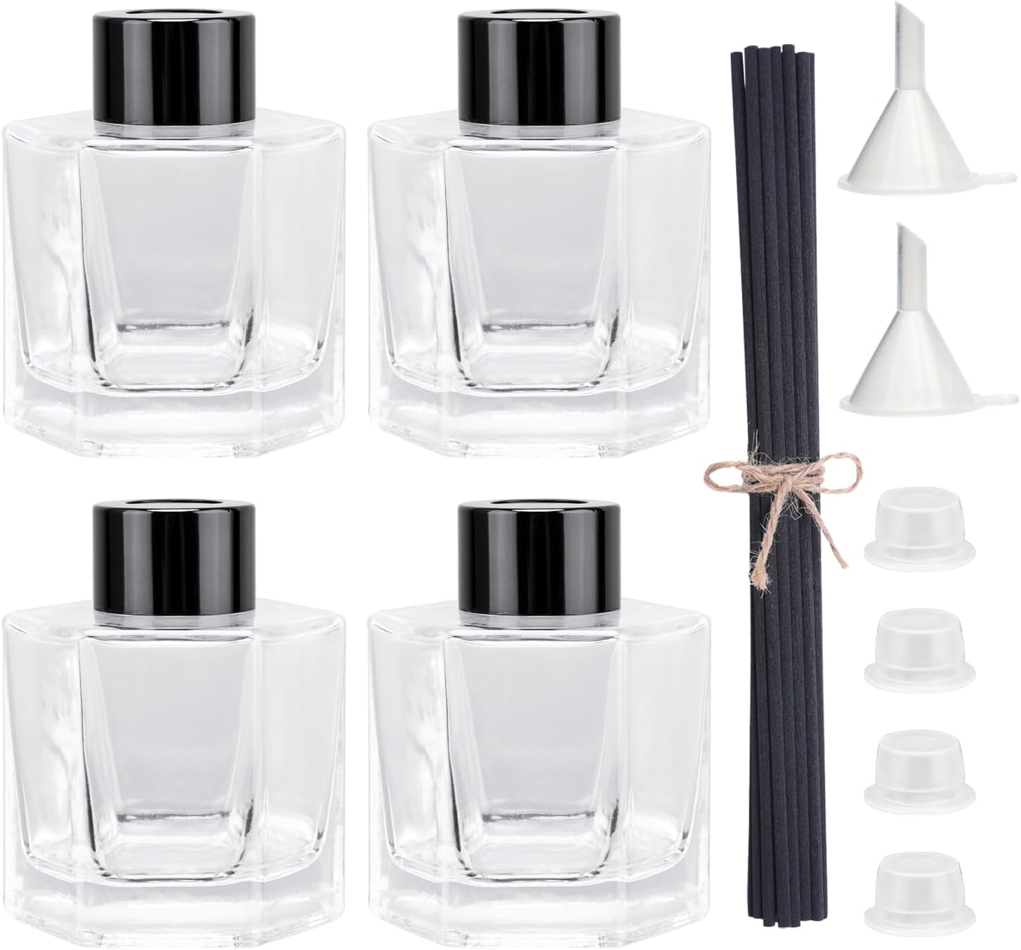 4PCS Clear Glass Diffuser Bottles with Black Caps and Sticks