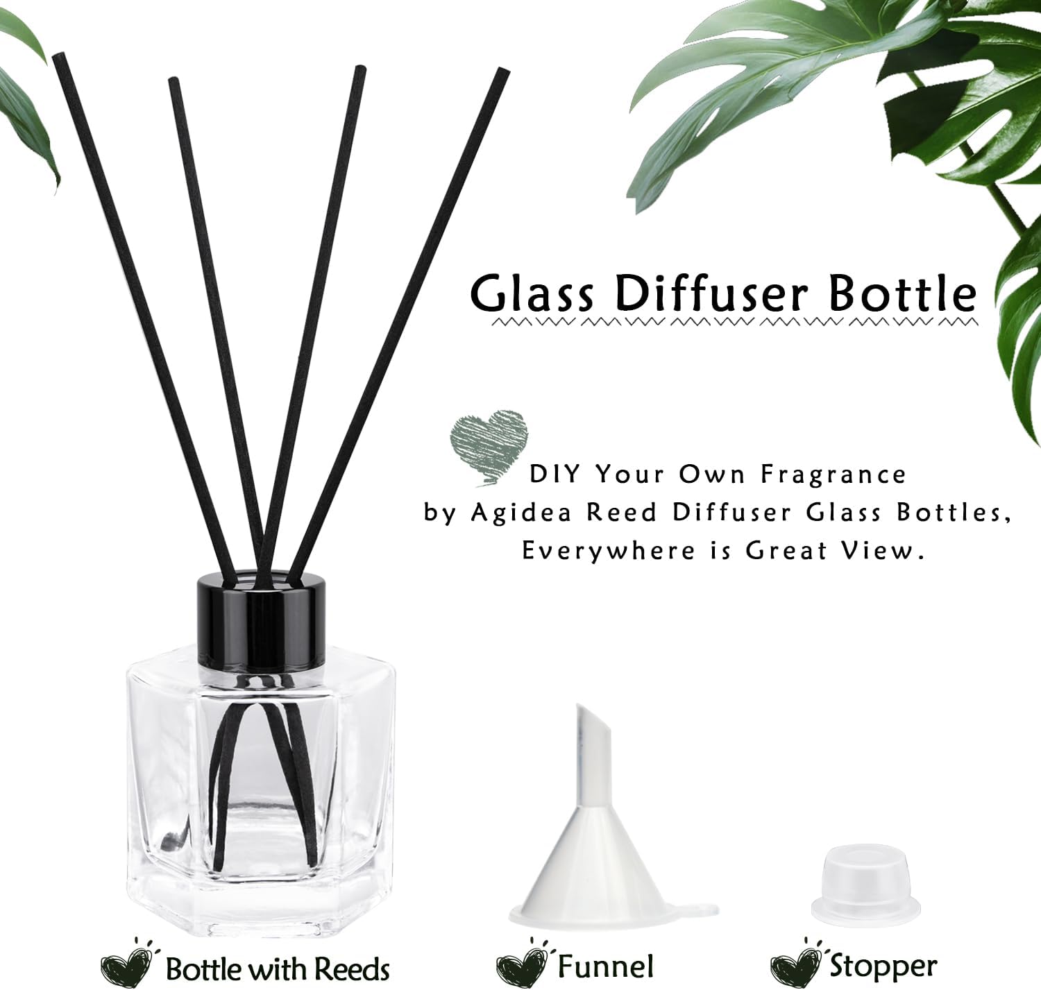 4PCS Clear Glass Diffuser Bottles with Black Caps and Sticks
