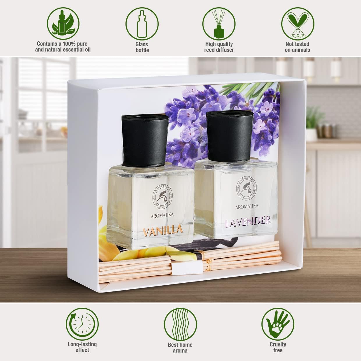 Vanilla Lavender Reed Diffuser Set with Essential Oil
