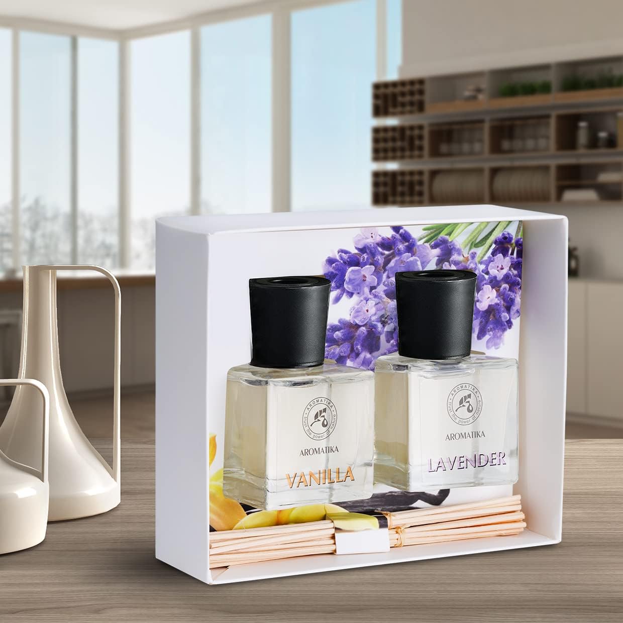 Vanilla Lavender Reed Diffuser Set with Essential Oil