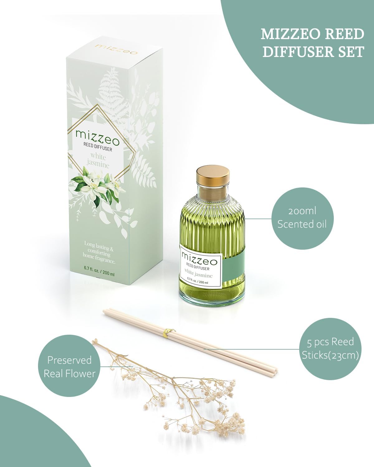 MIZZEO Reed Diffuser Set White Jasmine