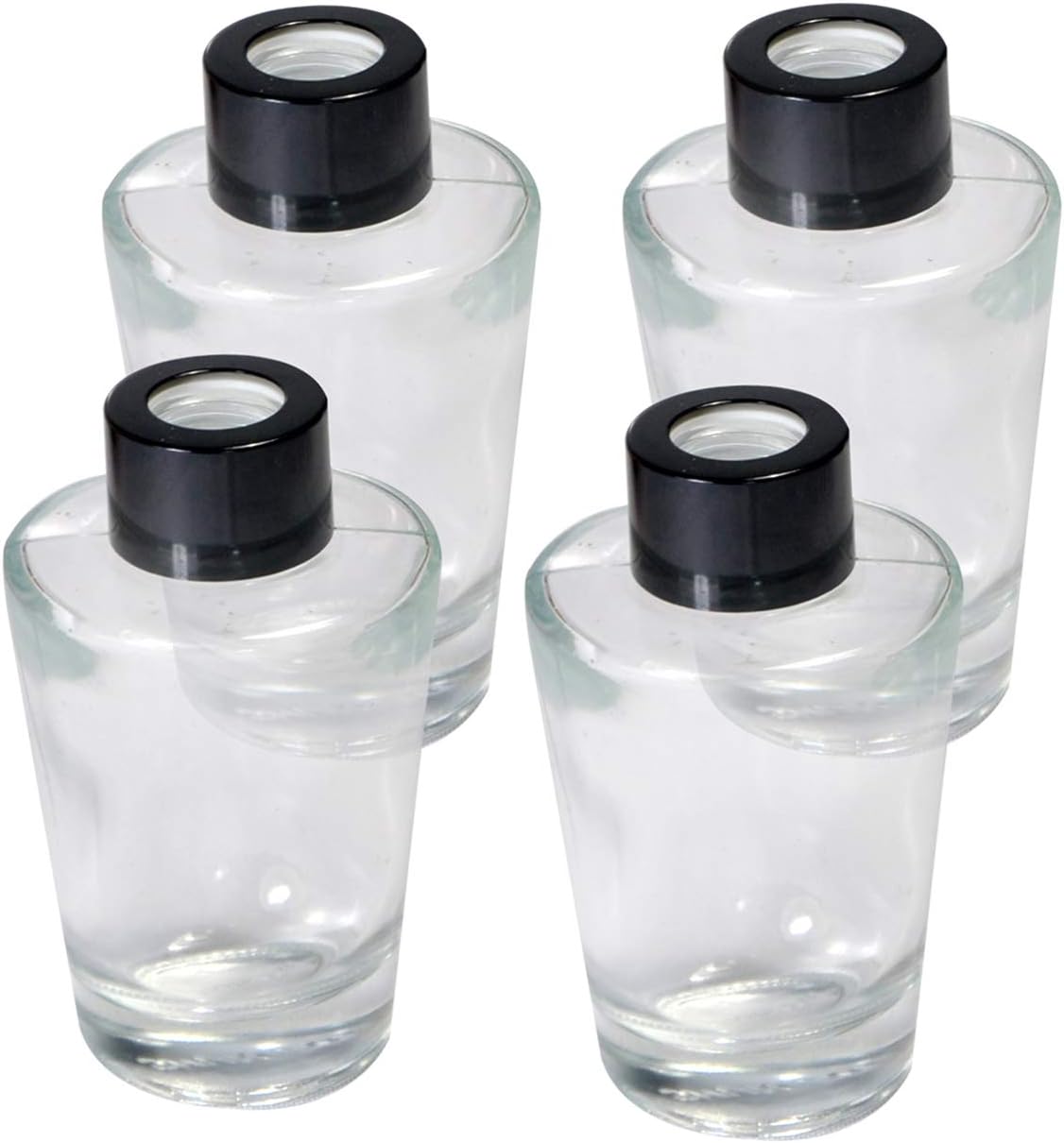 Set of 4 Inverted Cone Reed Diffuser Glass Bottles with Black Caps