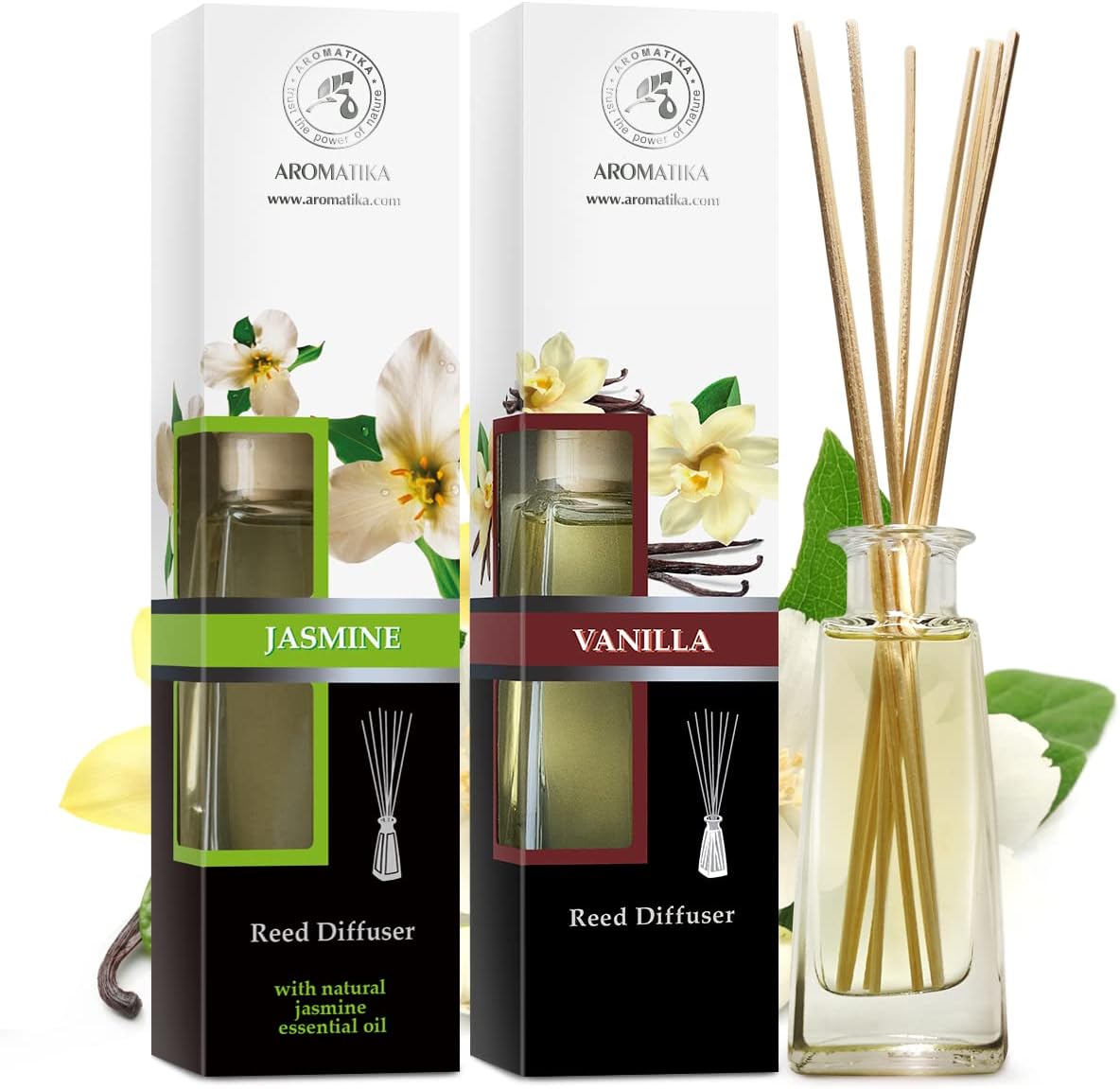Aromatika Jasmine and Vanilla Reed Diffuser Set
