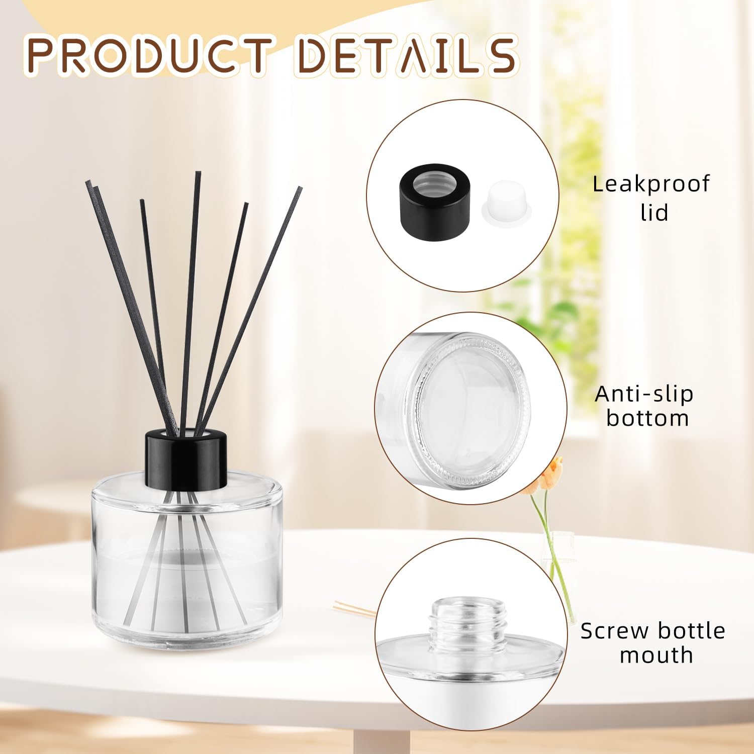 4Pcs 100ml Clear Glass Diffuser Bottles with Black Caps