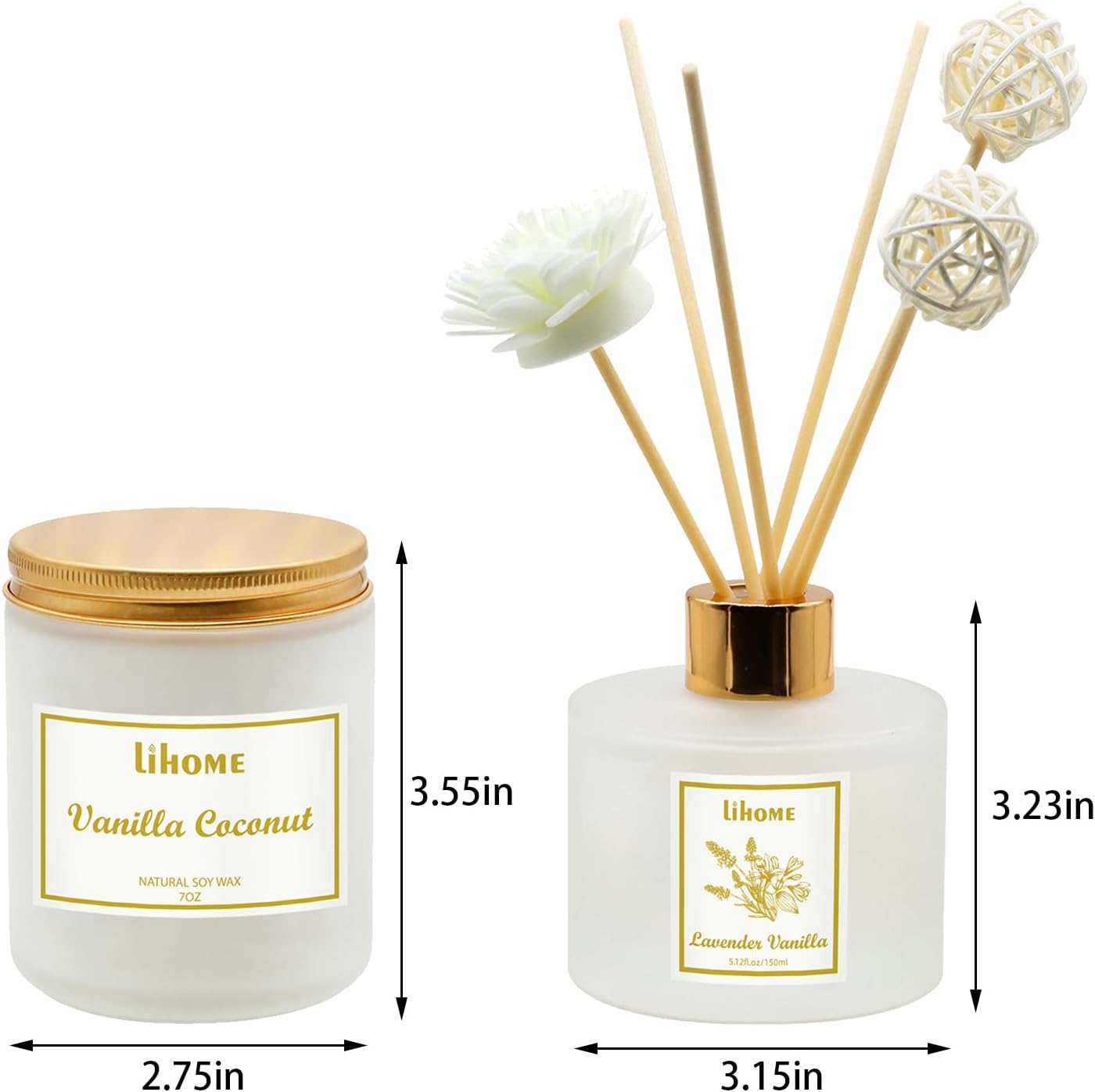 Gifts for Women - Vanilla Coconut Reed Diffuser Candle Set