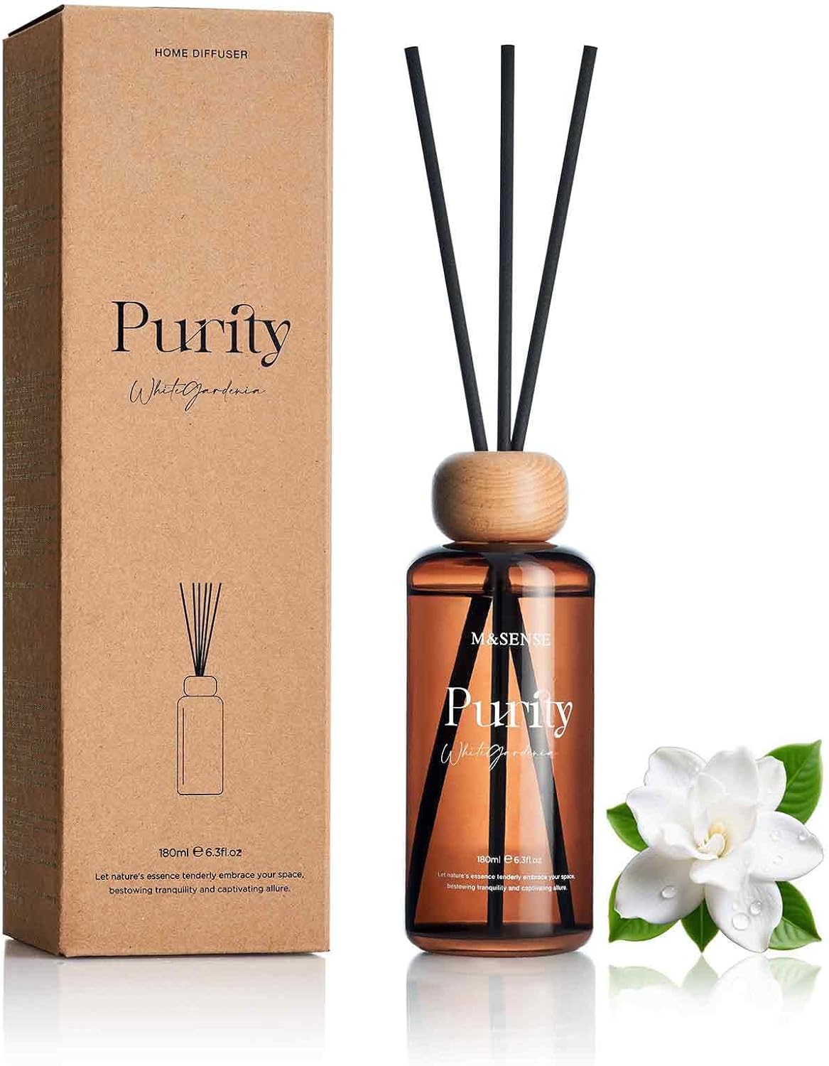 MSENSE White Gardenia Reed Diffuser Set 63 Fl Oz Lemon Linen Scented