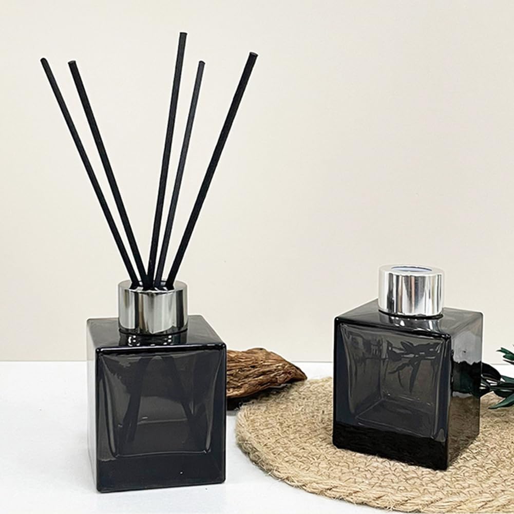 2PCS Glass Diffuser Bottles Empty Square Shaped Jar Container for Fragrance DIY Replacement and Decor Grey