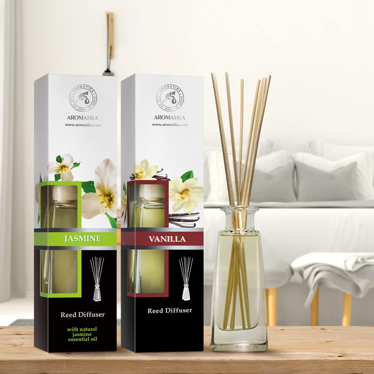 Aromatika Jasmine and Vanilla Reed Diffuser Set