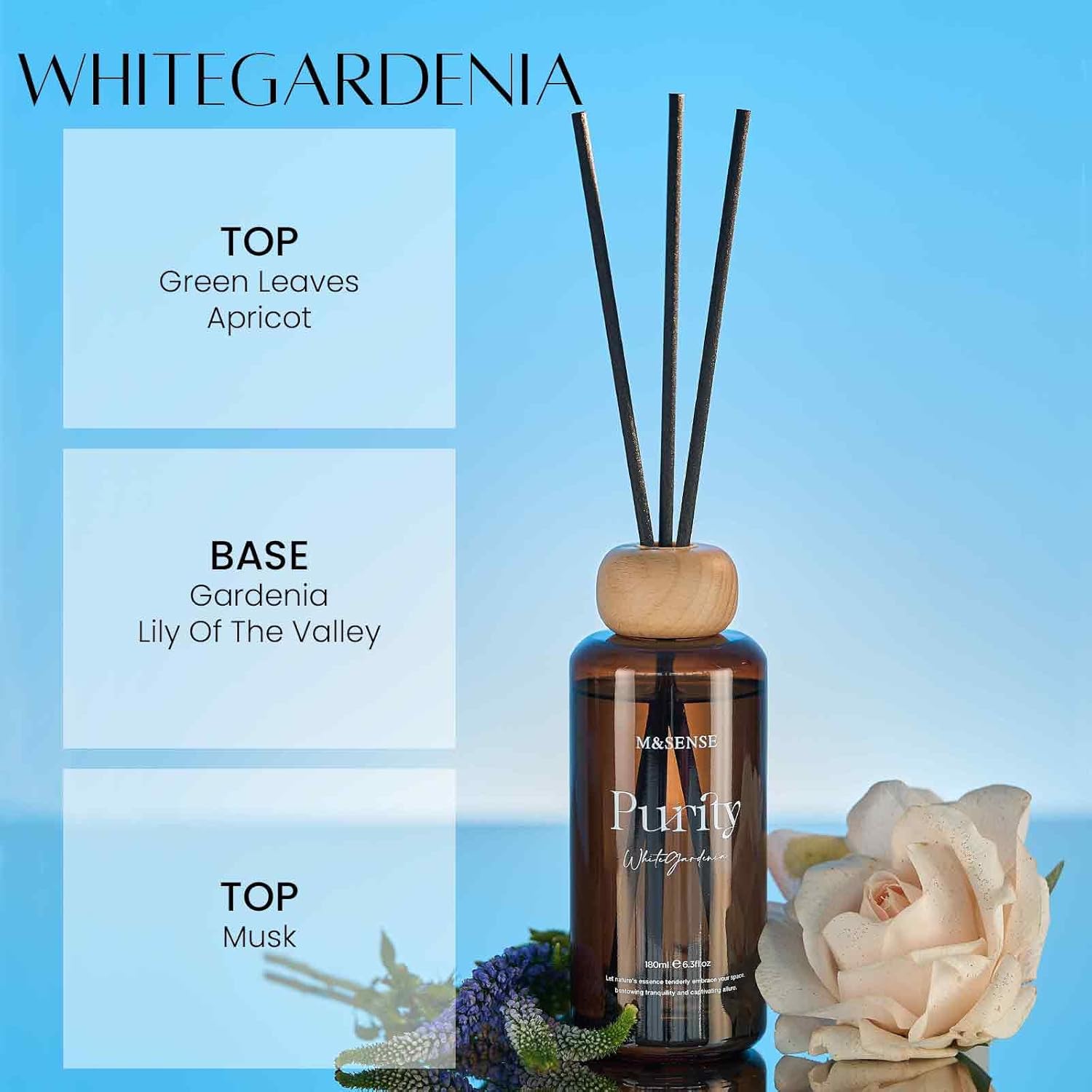 MSENSE White Gardenia Reed Diffuser Set 63 Fl Oz Lemon Linen Scented