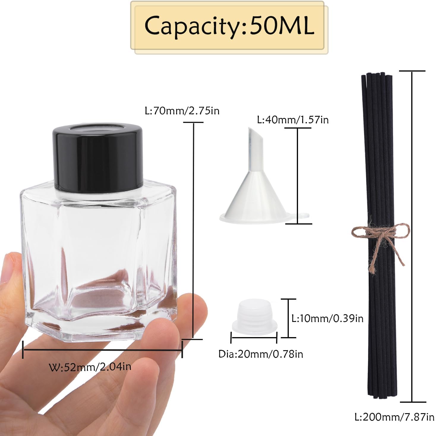 4PCS Clear Glass Diffuser Bottles with Black Caps and Sticks Set